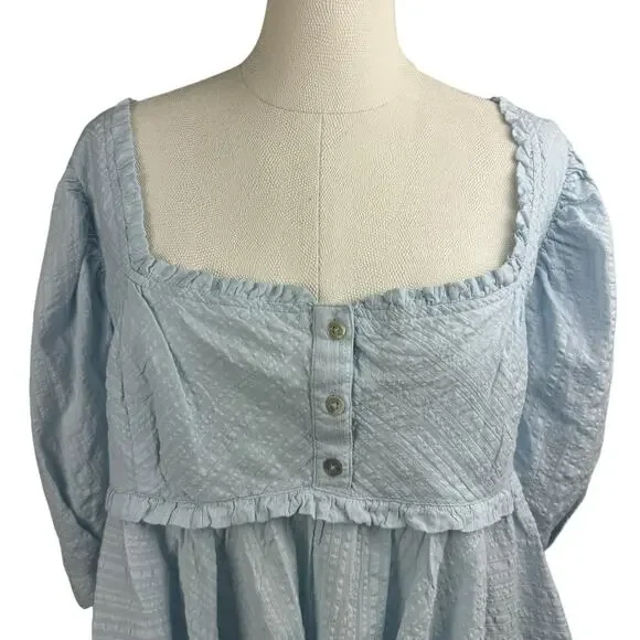 Women's Free People Leave It To Me Blouse Puff Sleeve Peplum Babydoll Crop Top L - Picture 2 of 10